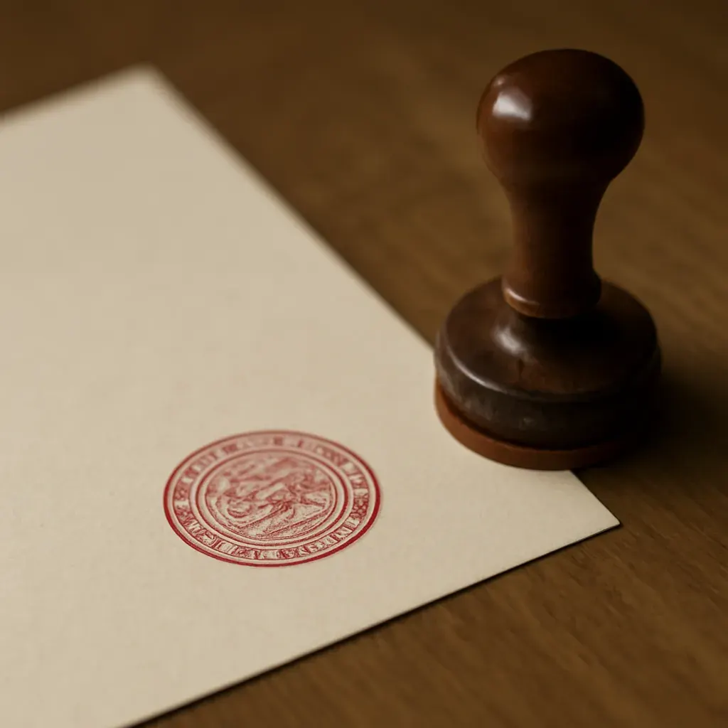 A document mid-process, partially stamped