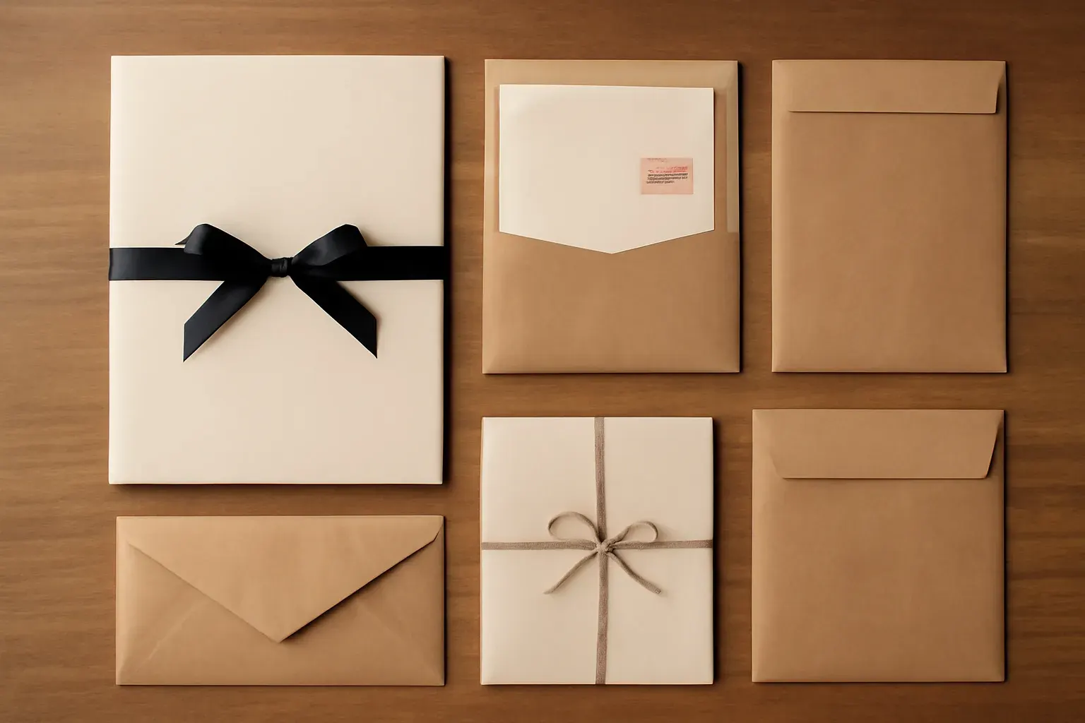 Multiple document packages and envelopes arranged on a desk